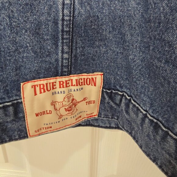 True Religion Men's Logo Taping Denim SN Jacket Tide Wash Color Size Large NWT - Picture 6 of 9